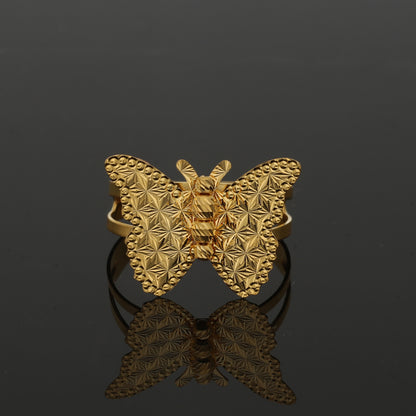 Gold Textured Butterfly Ring 21KT - FKJRN21KM11166
