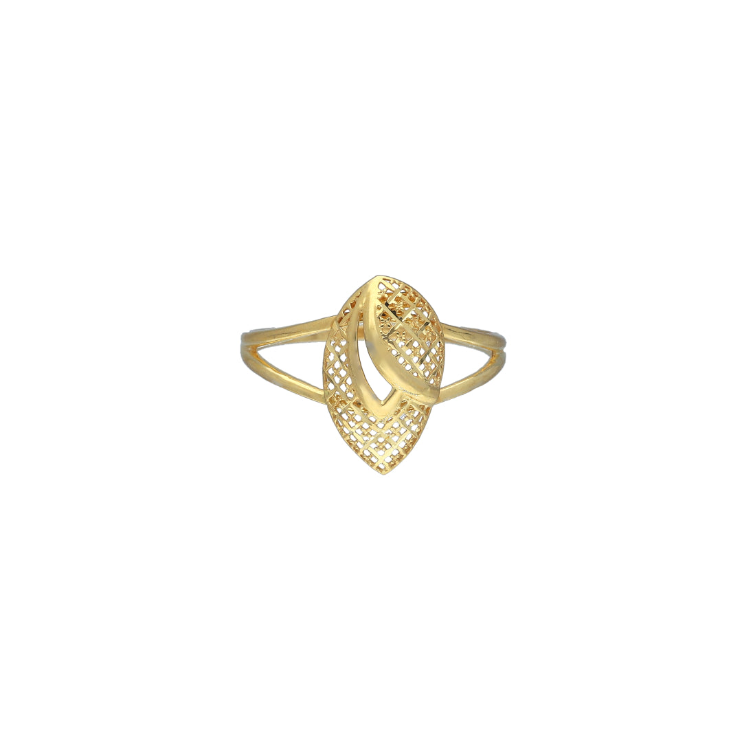 Gold Textured Leaf Ring 21KT - FKJRN21KM11202