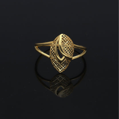 Gold Textured Leaf Ring 21KT - FKJRN21KM11202