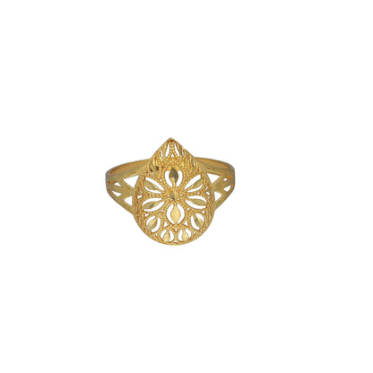 Gold Floral Drop Ring 21KT - FKJRN21KM11205