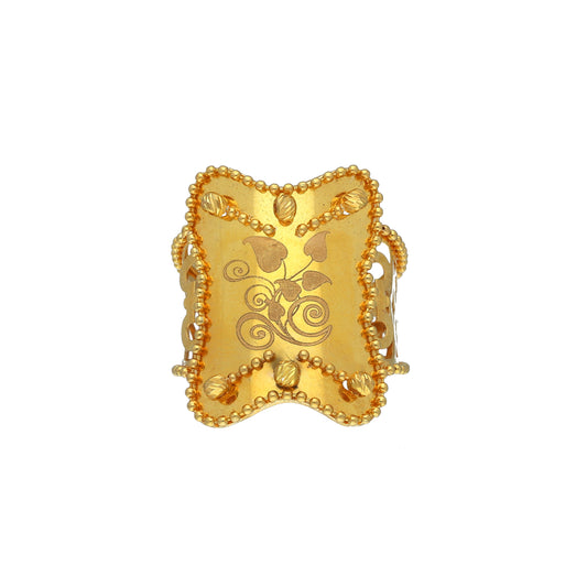 Gold Classic Engraved Ring 21KT - FKJRN21KM11808