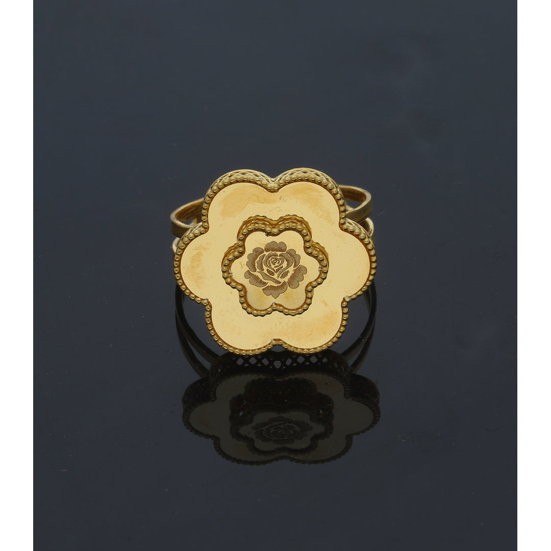 Gold Rose Engraved Ring 21KT - FKJRN21KM11960