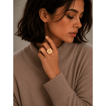 Gold Rose Engraved Ring 21KT - FKJRN21KM11960