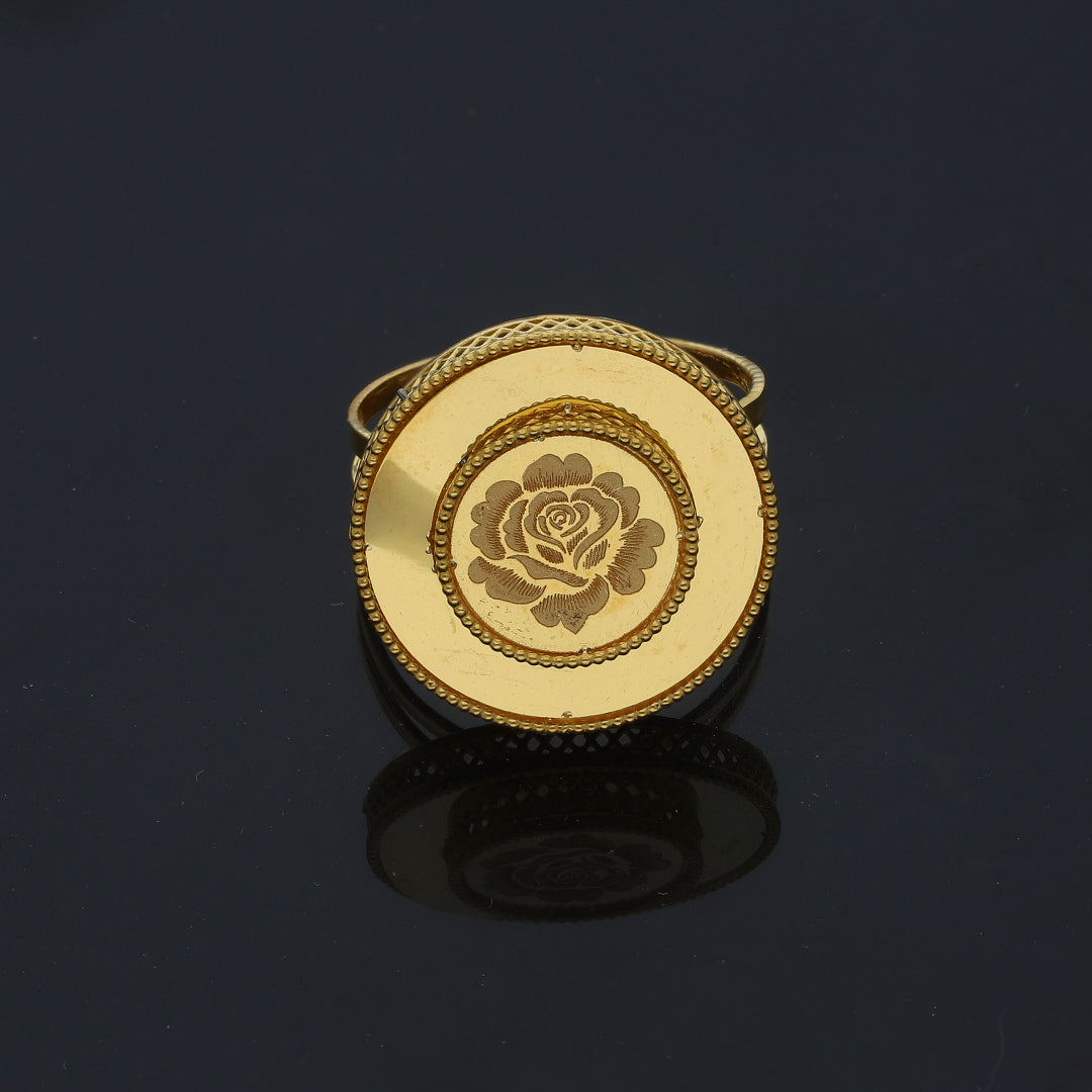 Gold Rose Engraved Ring 21KT - FKJRN21KM11961
