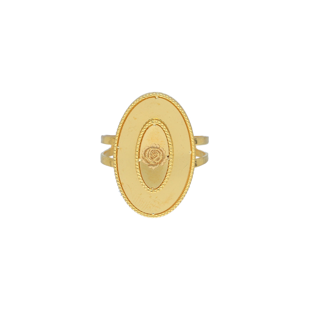 Gold Rose Engraved Ring 21KT - FKJRN21KM11968