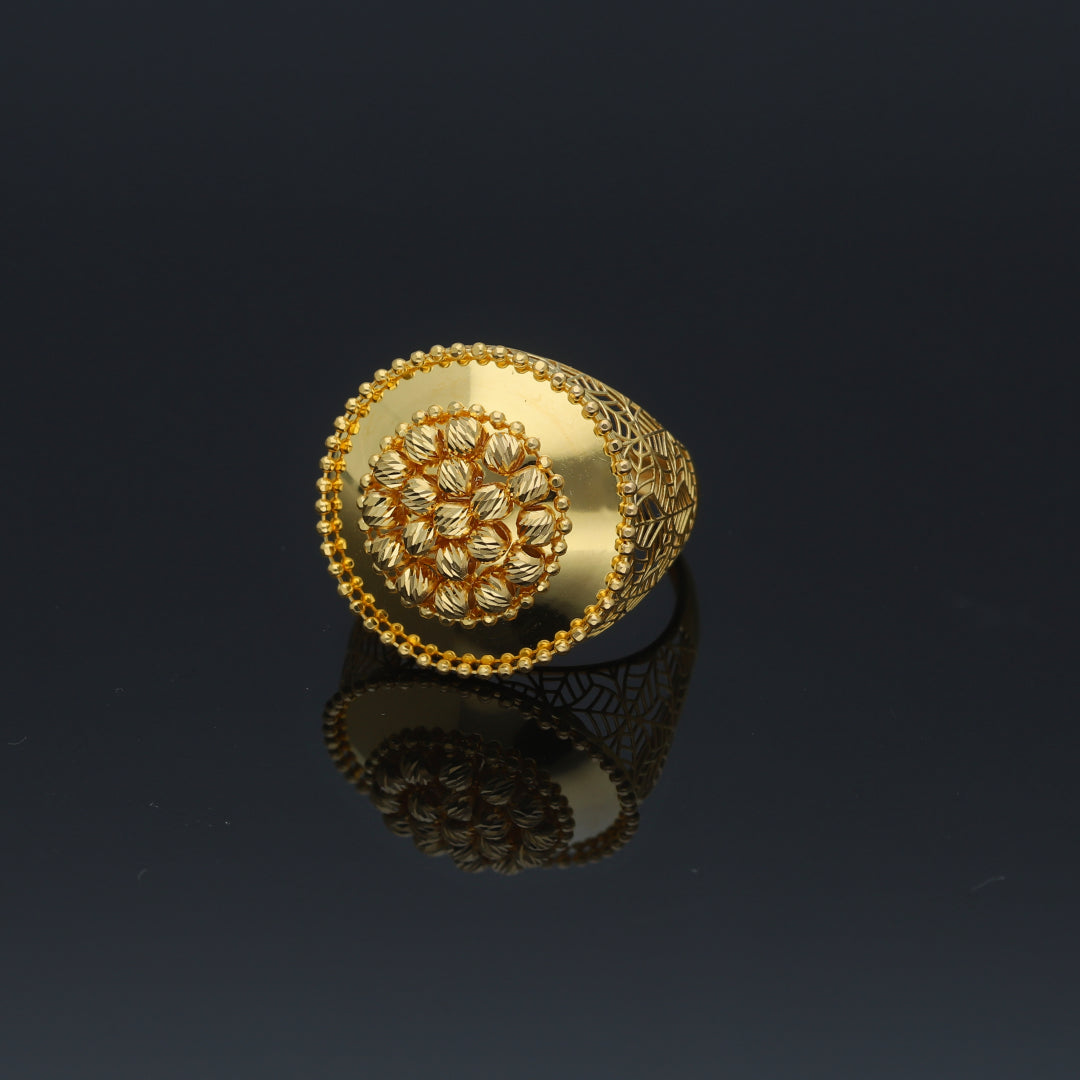 Gold Beaded Bloom Ring 21KT - FKJRN21KM11975