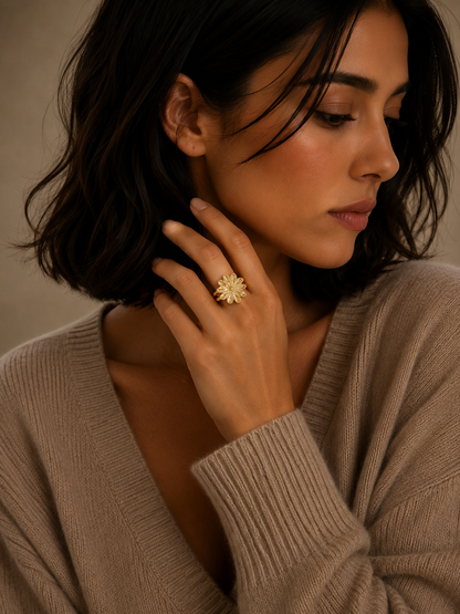 Gold Radiant Daisy Ring 21KT - FKJRN21KM11980