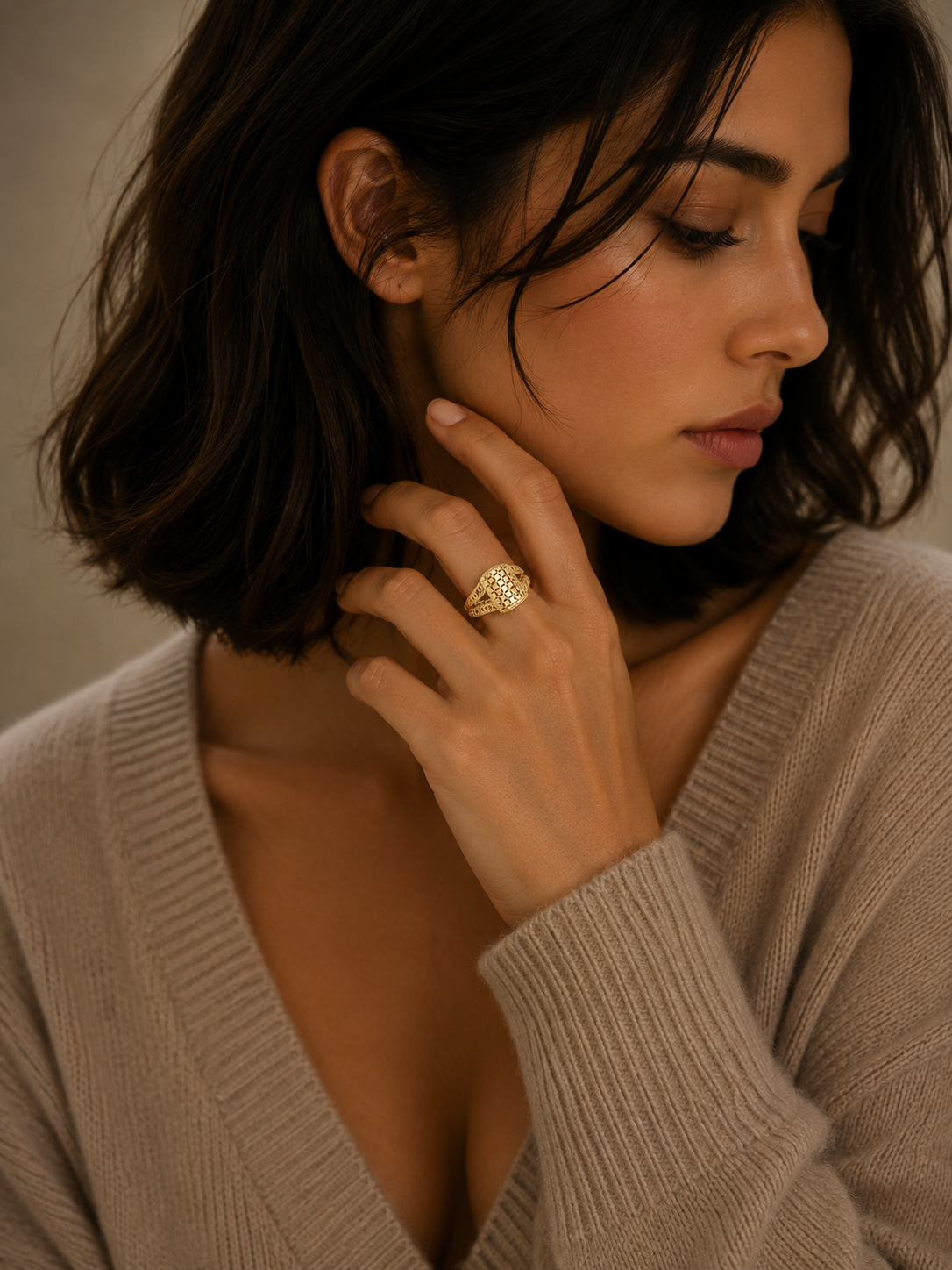 Gold Regal Mesh Ring 21KT - FKJRN21KM11982