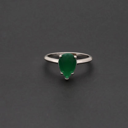 Sterling Silver 925 Green Teardrop Ring - FKJRNSL10712