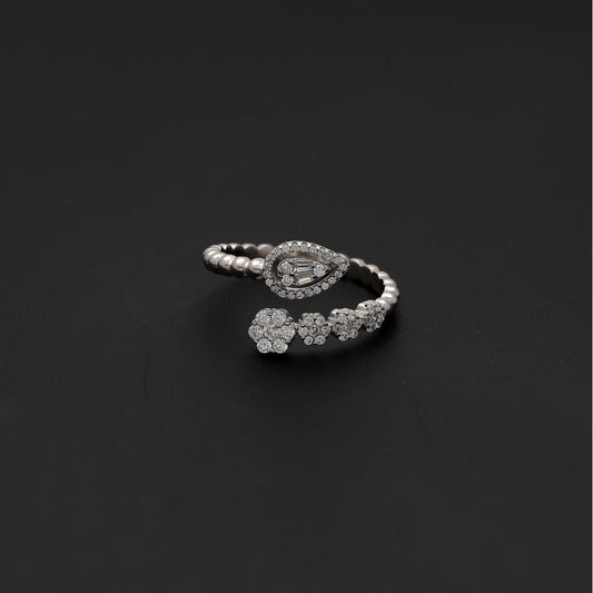 Sterling Silver 925 Dewdrop Diamond Ring - FKJRNSL10725
