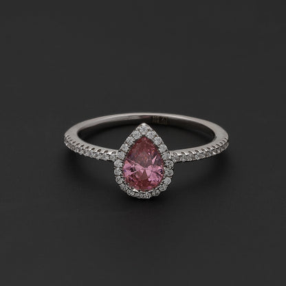 Sterling Silver 925 Halo Pink Ring - FKJRNSL10740