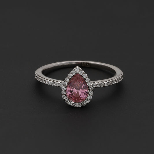 Sterling Silver 925 Halo Pink Ring - FKJRNSL10740