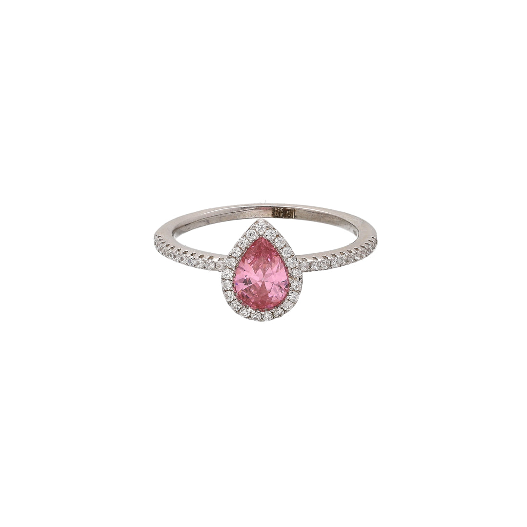 Sterling Silver 925 Halo Pink Ring - FKJRNSL10740