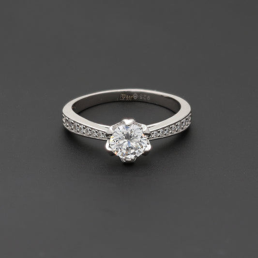 Sterling Silver 925 Bloom Solitaire Ring - FKJRNSL10747