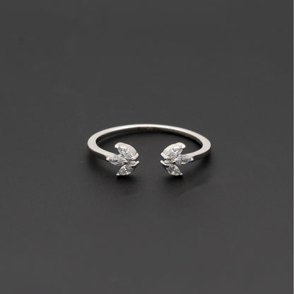 Sterling Silver 925 Crystal Leaf Ring - FKJRNSL10757