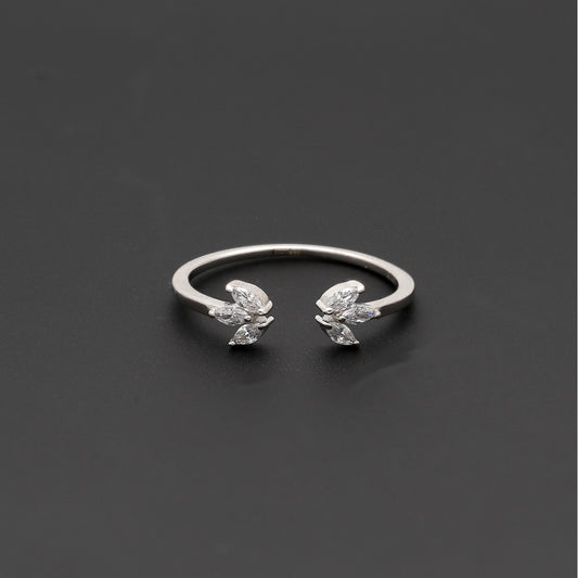 Sterling Silver 925 Crystal Leaf Ring - FKJRNSL10757