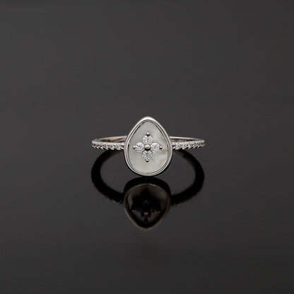 Sterling Silver 925 Pearl Drop Ring - FKJRNSL10765