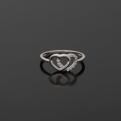 Sterling Silver 925 Heart Duo Ring - FKJRNSL10766