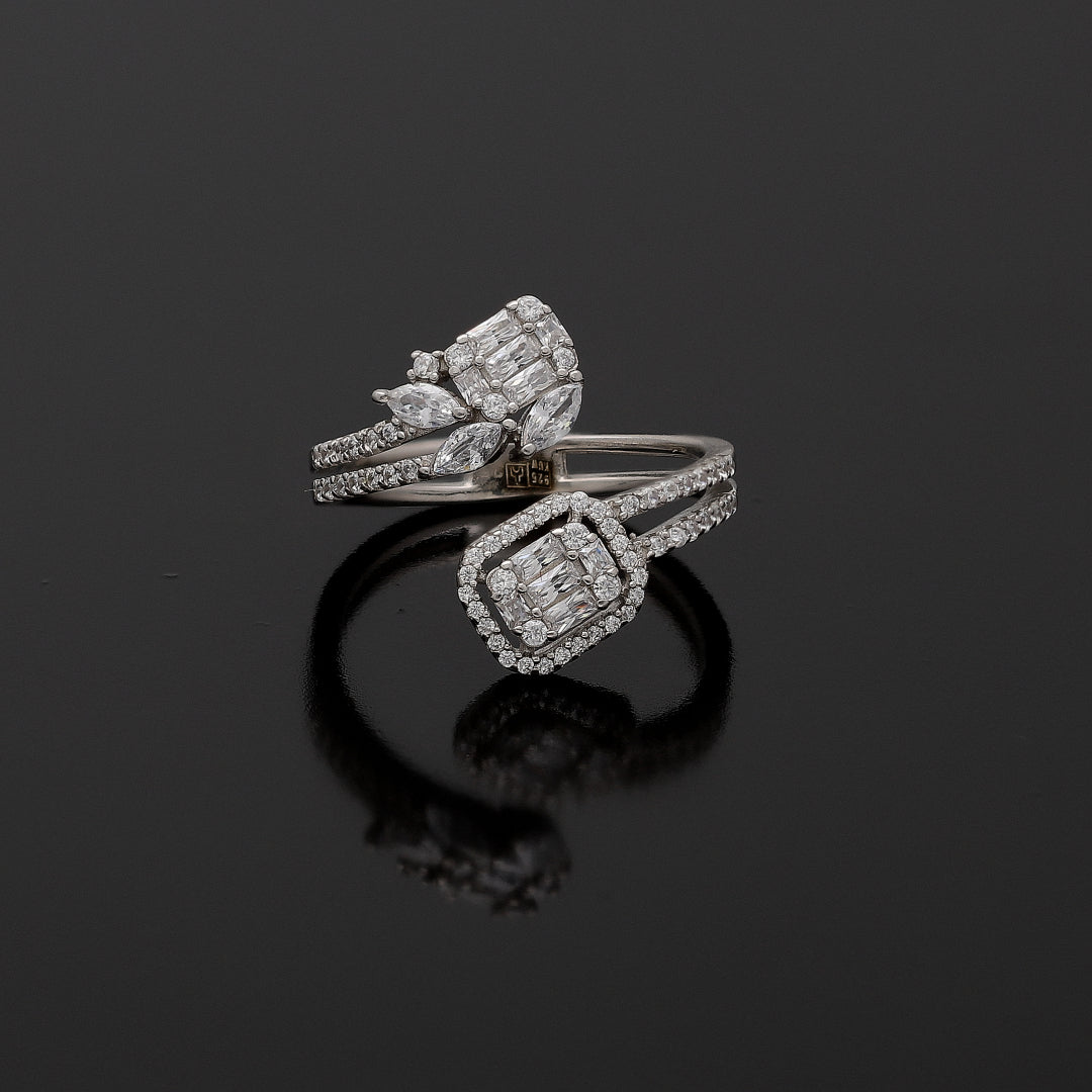 Sterling Silver 925 Double Cluster Ring - FKJRNSL10767