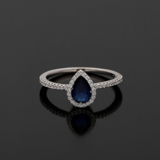 Sterling Silver 925 Halo Sapphire Ring - FKJRNSL10769