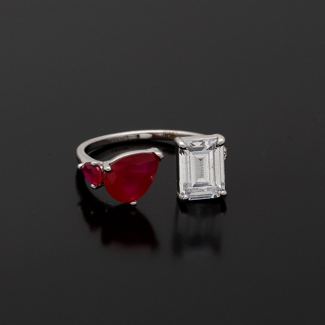 Sterling Silver 925 Radiant Ruby Ring - FKJRNSL10779
