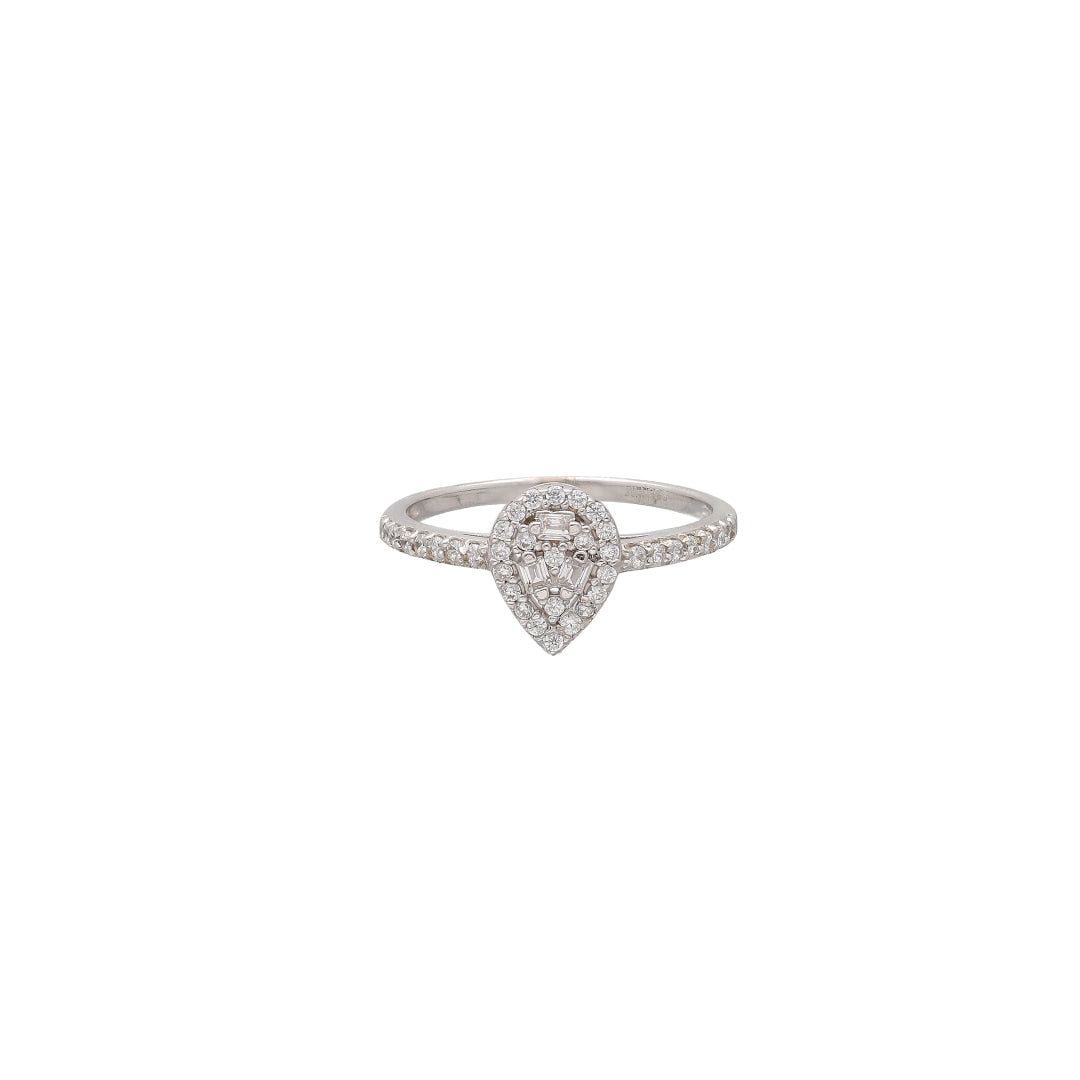 Sterling Silver 925 White Pear Diamond Ring - FKJRNSL10801