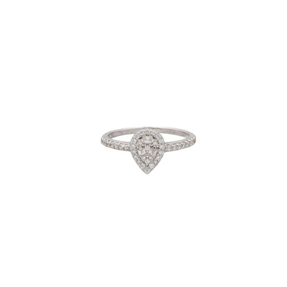 Sterling Silver 925 White Pear Diamond Ring - FKJRNSL10801