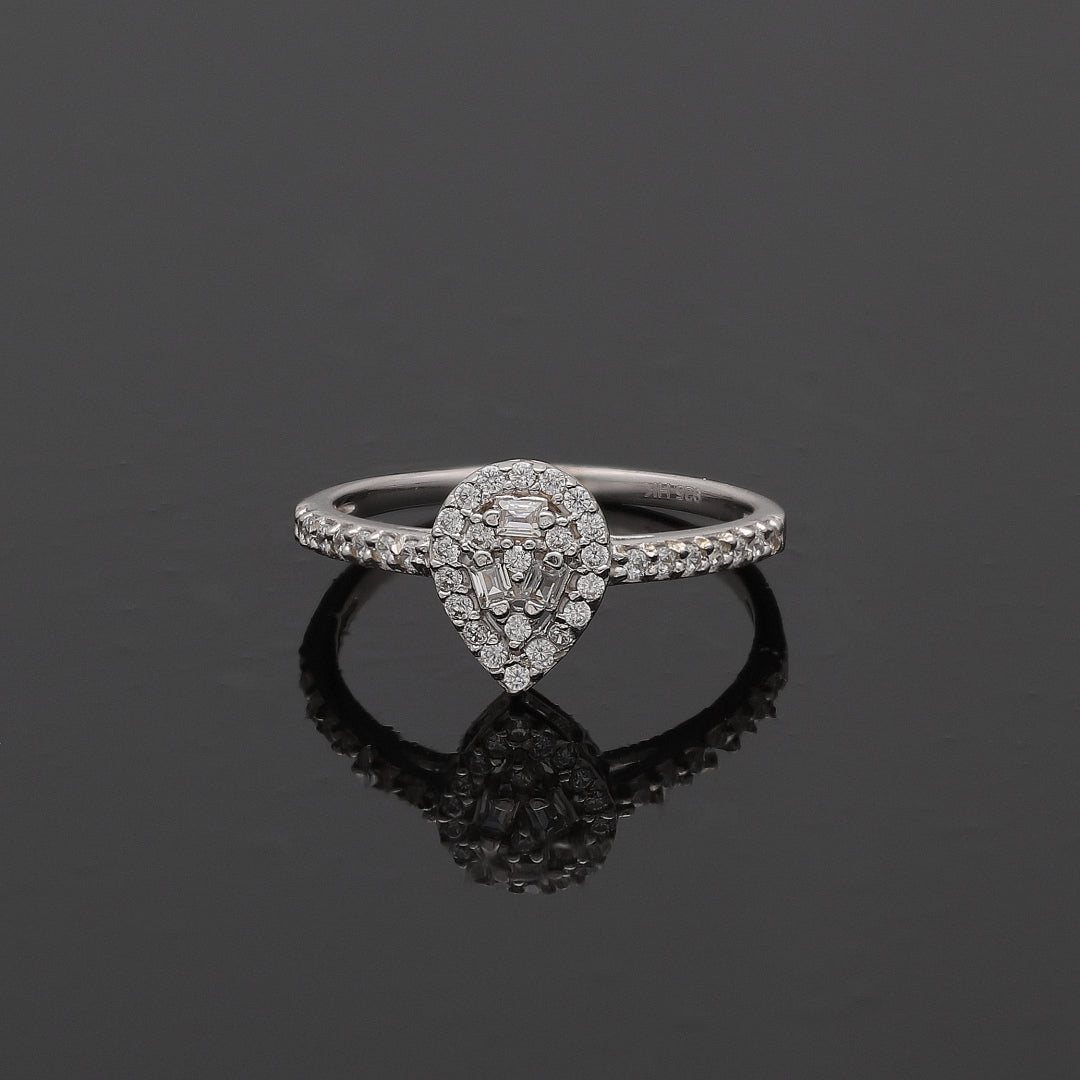 Sterling Silver 925 White Pear Diamond Ring - FKJRNSL10801