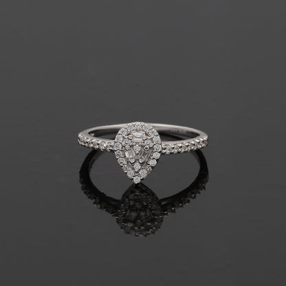 Sterling Silver 925 White Pear Diamond Ring - FKJRNSL10801