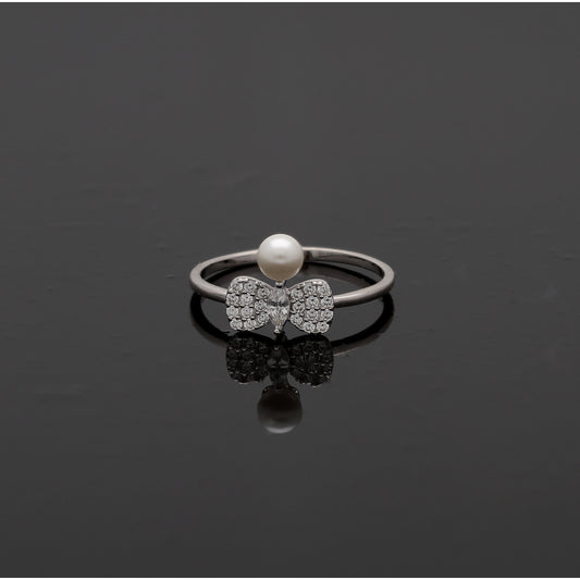 Sterling Silver 925 Bow Pearl Ring - FKJRNSL10805