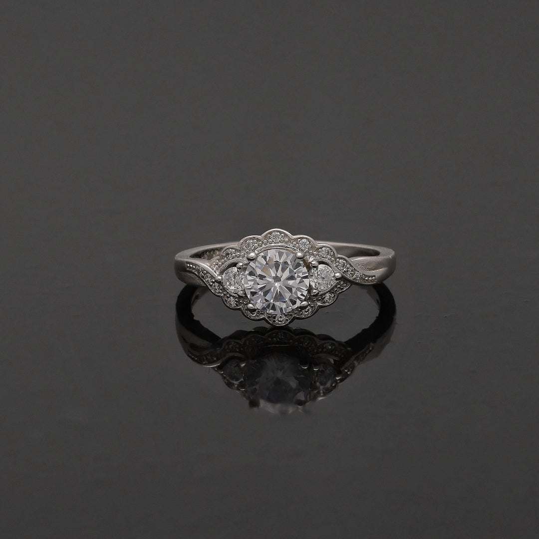 Sterling Silver 925 Ornate Diamond Ring - FKJRNSL10809