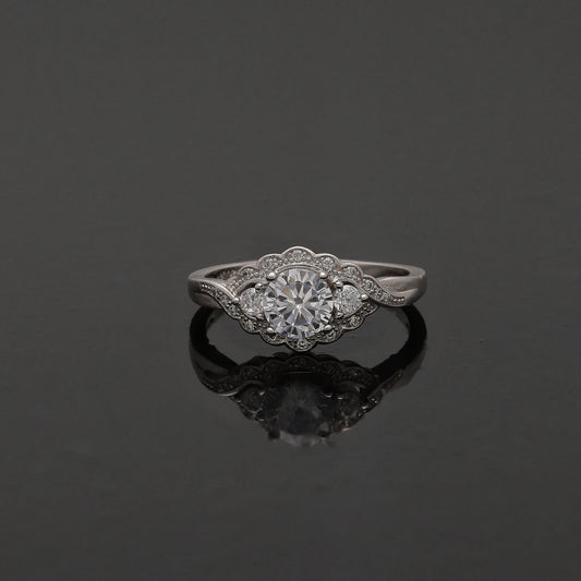 Sterling Silver 925 Ornate Diamond Ring - FKJRNSL10809