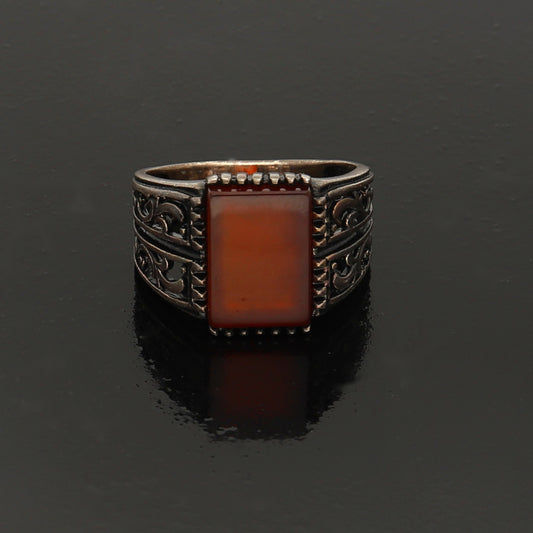 Sterling Silver 925 Agate Aqeeq Ring - FKJRNSL10945