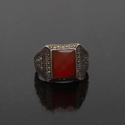 Sterling Silver 925 Red Stone Ring - FKJRNSL10955