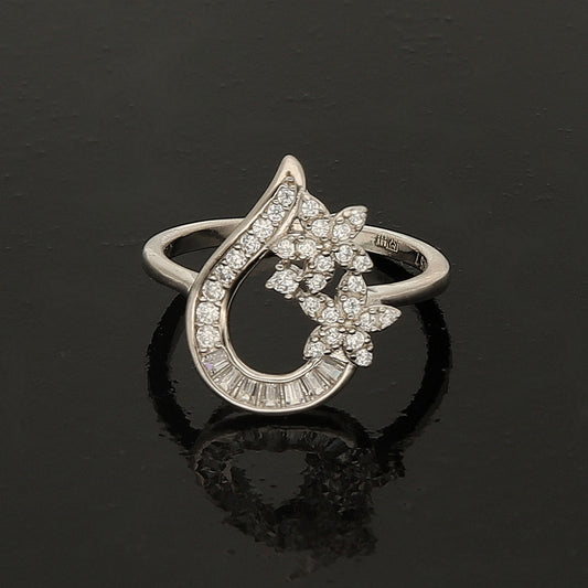 Sterling Silver 925 Curved Floral Ring - FKJRNSL10957