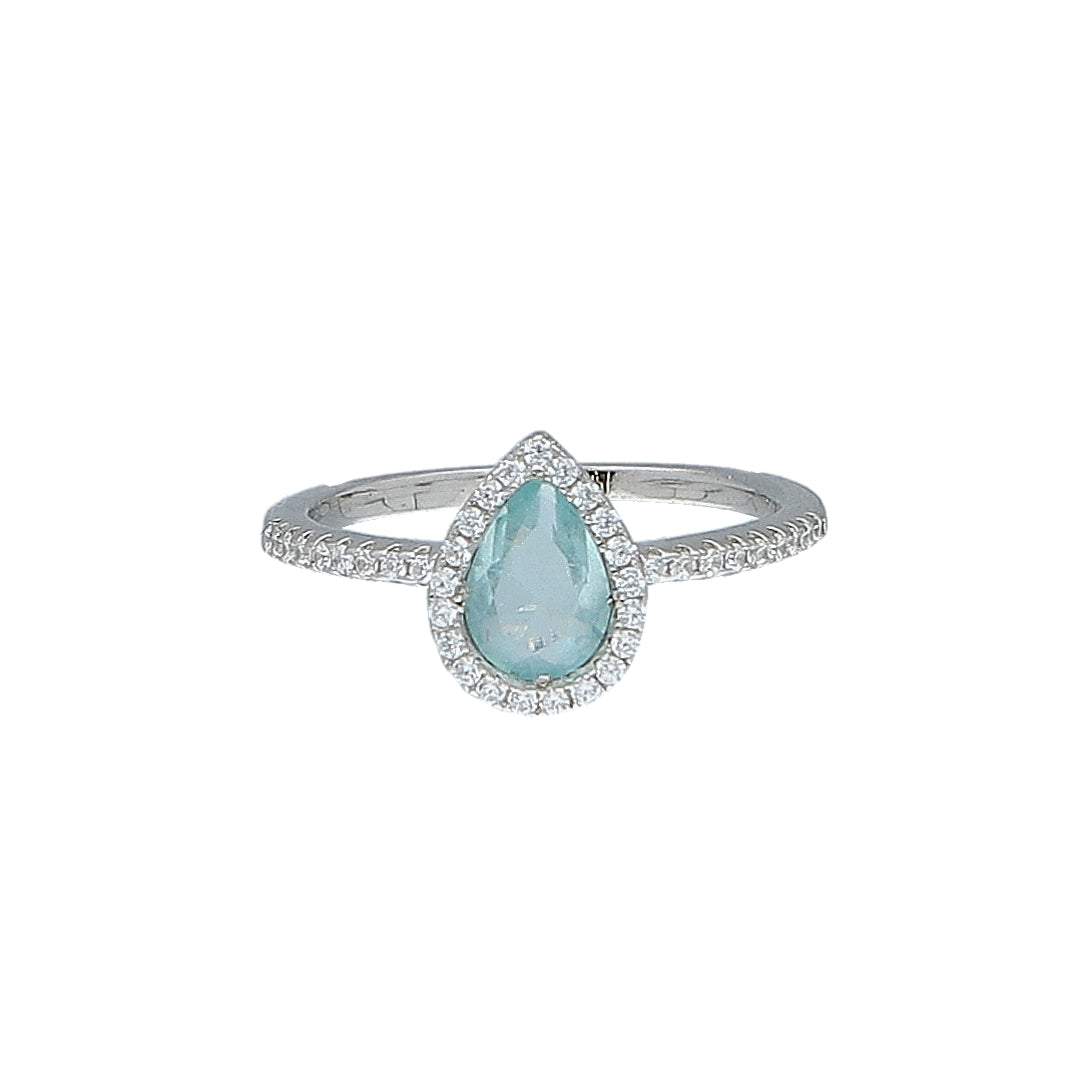 Sterling Silver 925 Blue Aqua Stone Ring - FKJRNSL10975