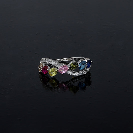 Sterling Silver 925 Rainbow Crossover Ring - FKJRNSL10976
