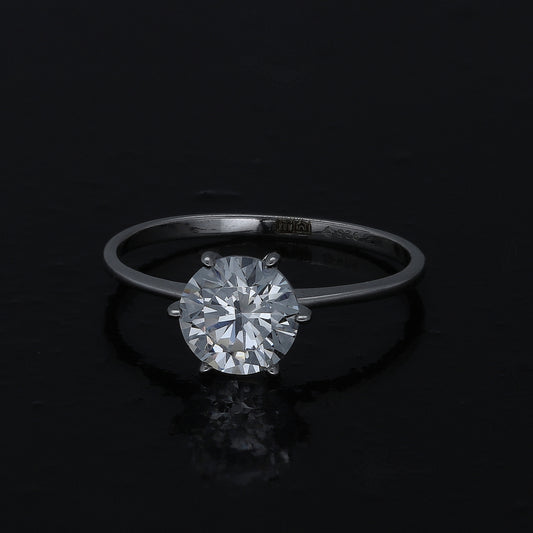 Sterling Silver 925 Round Solitaire Ring - FKJRNSL10984