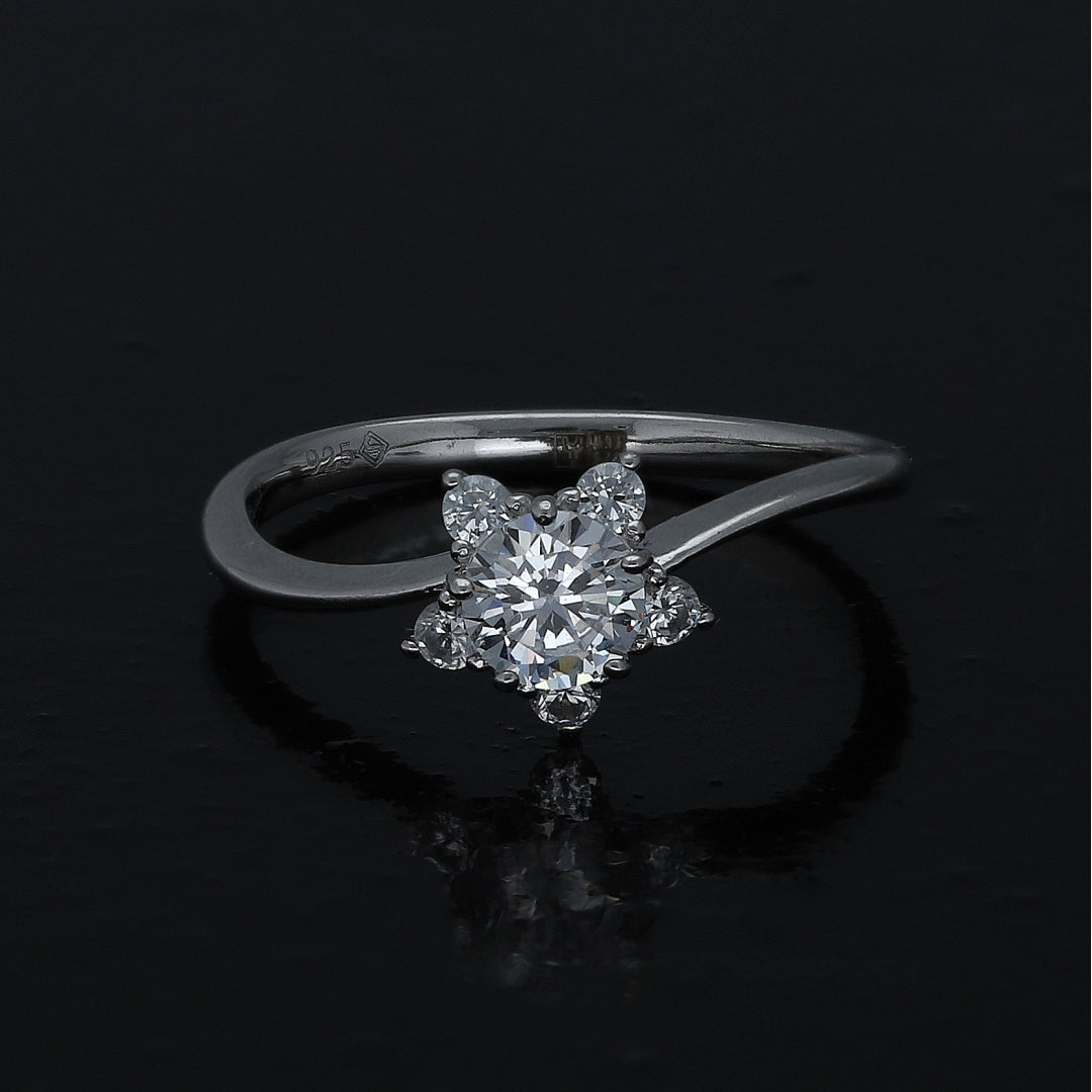 Sterling Silver 925 Star Halo Ring - FKJRNSL10986