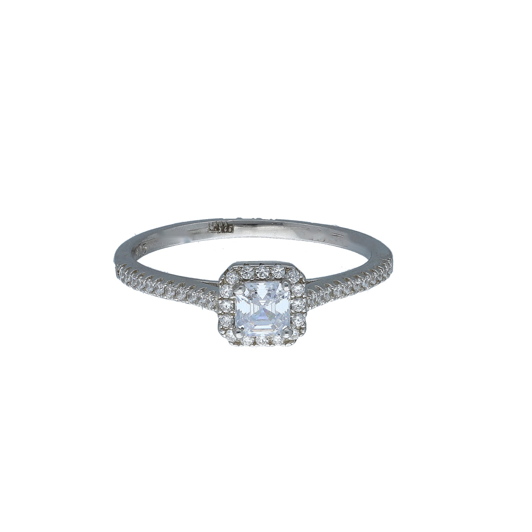 Sterling Silver 925 Square Center Halo Ring - FKJRNSL10987