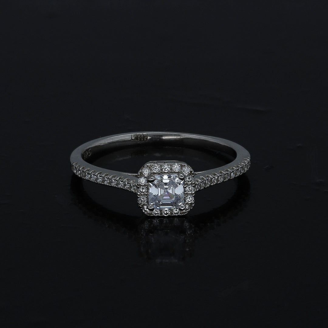 Sterling Silver 925 Square Center Halo Ring - FKJRNSL10987