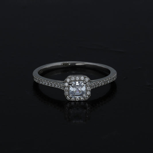 Sterling Silver 925 Square Center Halo Ring - FKJRNSL10987