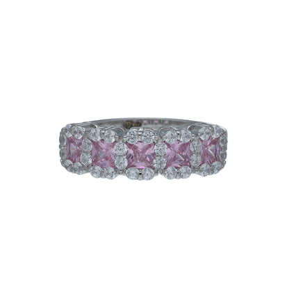 Sterling Silver 925 Pink Halo Band Ring - FKJRNSL10995