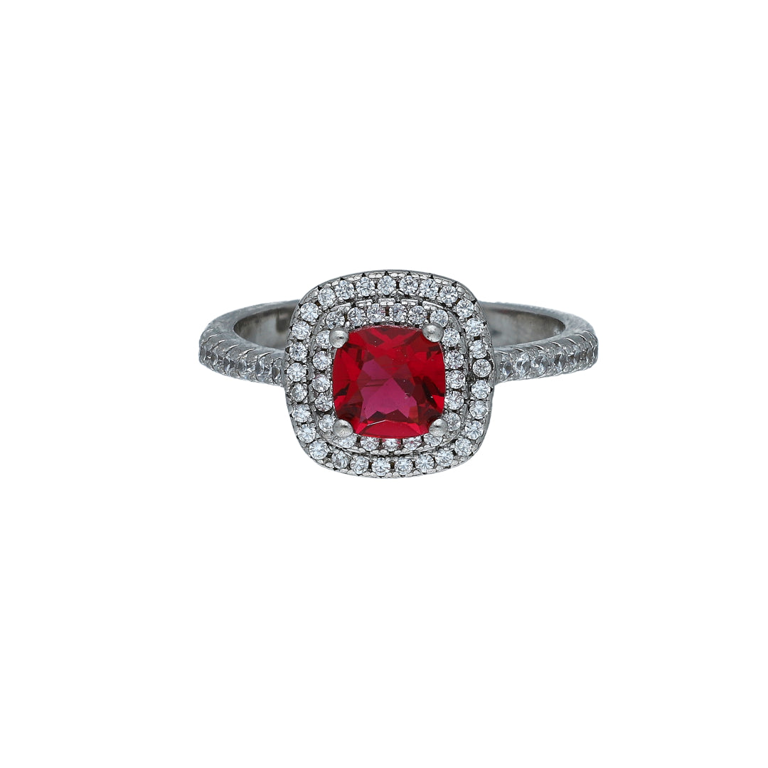 Sterling Silver 925 Cushion Red Ring - FKJRNSL10996