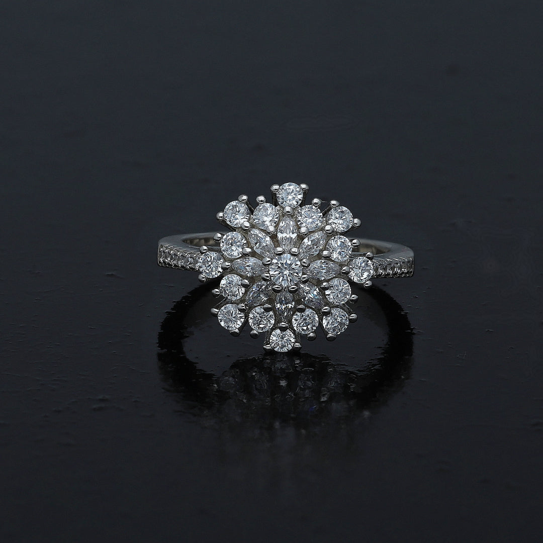 Sterling Silver 925 Floral Cluster Ring - FKJRNSL11001