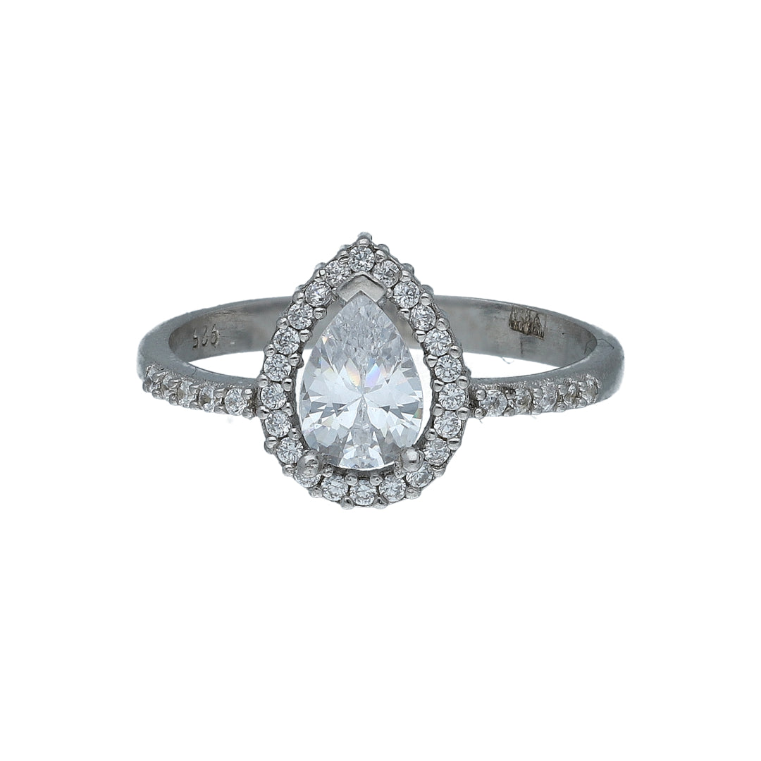 Sterling Silver 925 Pear Halo Ring - FKJRNSL11002