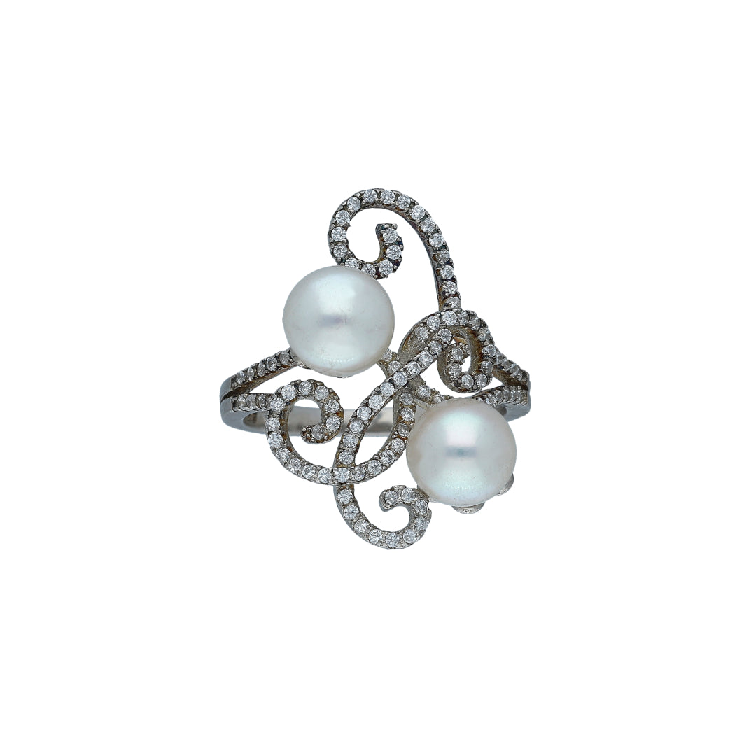 Sterling Silver 925 Dual Pearl Ring - FKJRNSL11005