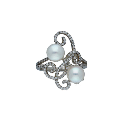 Sterling Silver 925 Dual Pearl Ring - FKJRNSL11005