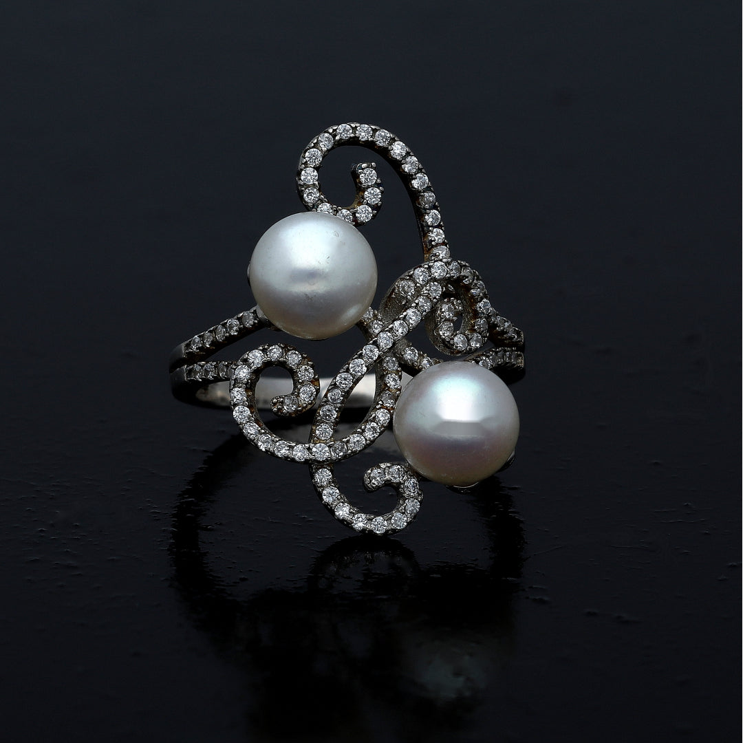 Sterling Silver 925 Dual Pearl Ring - FKJRNSL11005