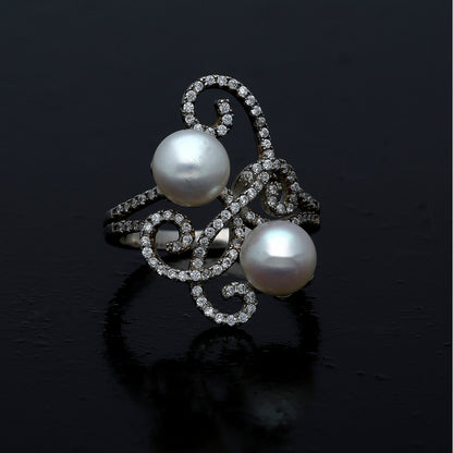Sterling Silver 925 Dual Pearl Ring - FKJRNSL11005